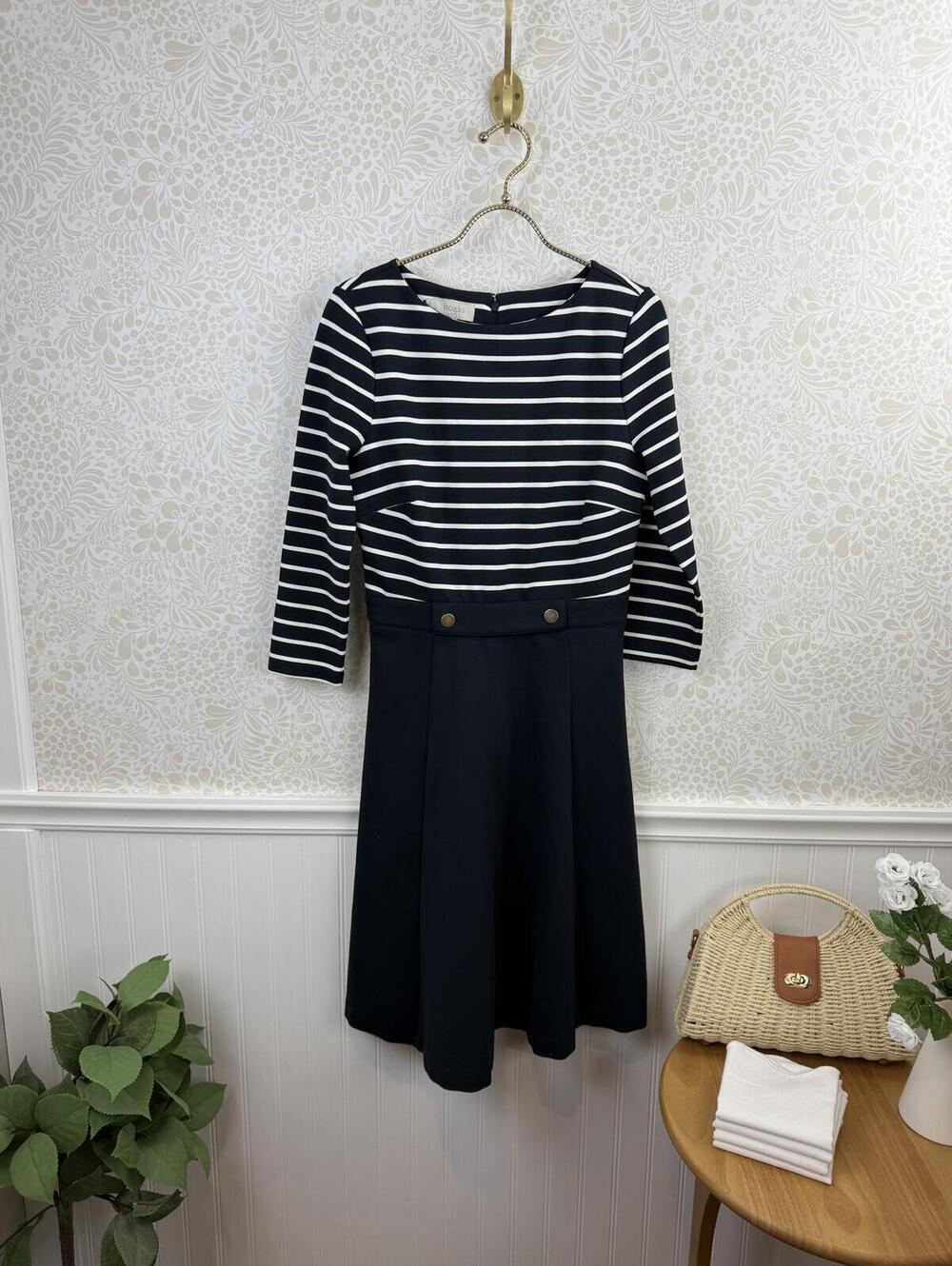 Hobbs London Navy & White Striped Boat Caris Ponte 3/4 Sleeve Dress - Size - 6 - Picture 3 of 9